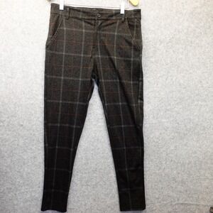 Windowpane Plaid Skinny Pants Women M 10 32 Black Gray Stretch Performance 33x31